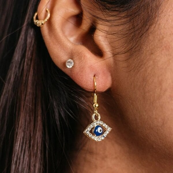 The Colourful Aura Handmade Silver Gold Protection Turkish Evil Eye Zircon Dangle Drop Earrings