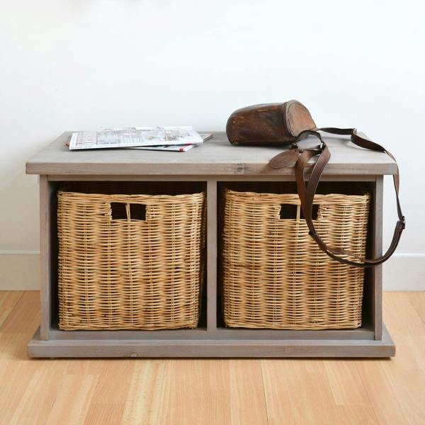 Statement Furniture Tetbury Acacia Hallway Bench with Natural Wicker Storage Baskets