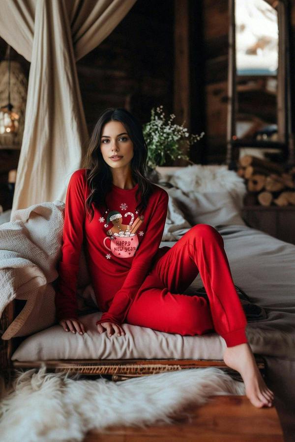 WOVCOR 2-Piece 100% Cotton Christmas Themed Knit Pajama Set