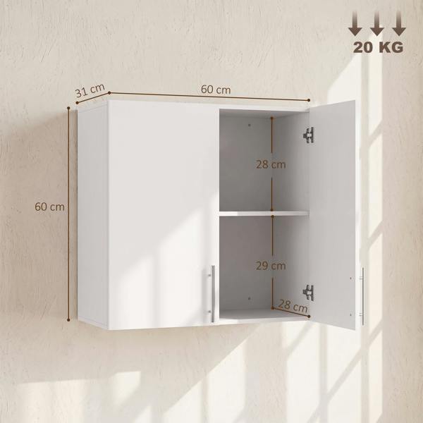 HOMCOM Bathroom Wall Cabinet with 2 Doors, Adjustable Shelf, White