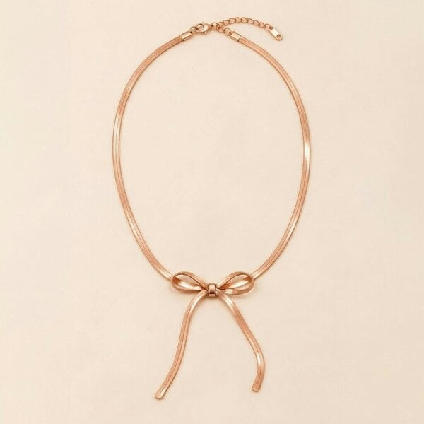 The Colourful Aura Rose Gold Plated Herringbone Chain Bow Necklace