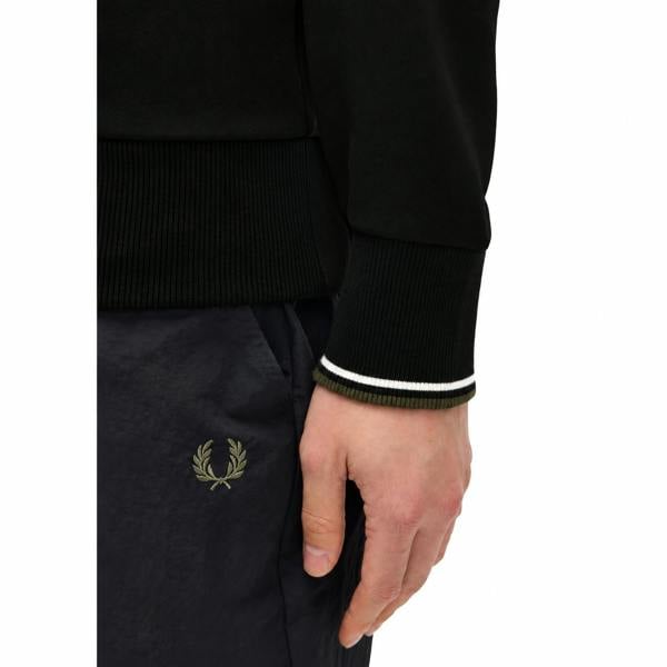 Fred Perry Half Zip Sweatshirt Black/Ecru/Laurel Wreath Green