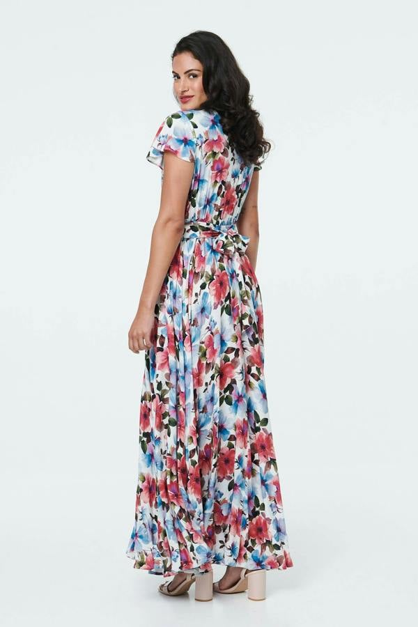 Pink | Floral Cap Sleeve Tie Waist Maxi Dress