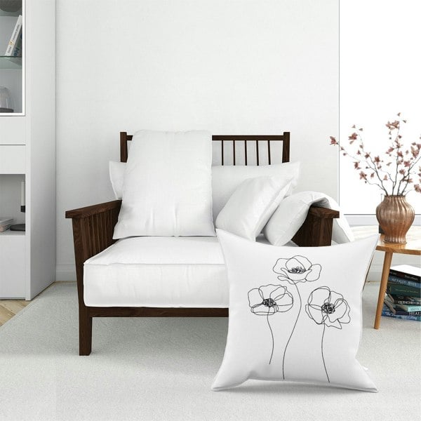 Warren Reed Monochrome Line Drawn Poppies Floor Cushion