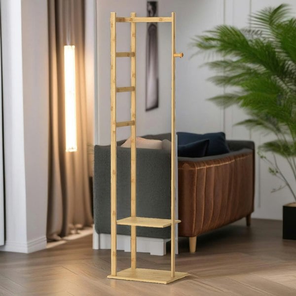 Rafaelo Mobilia Narrow Bamboo Clothes Rail With 2 Shelves