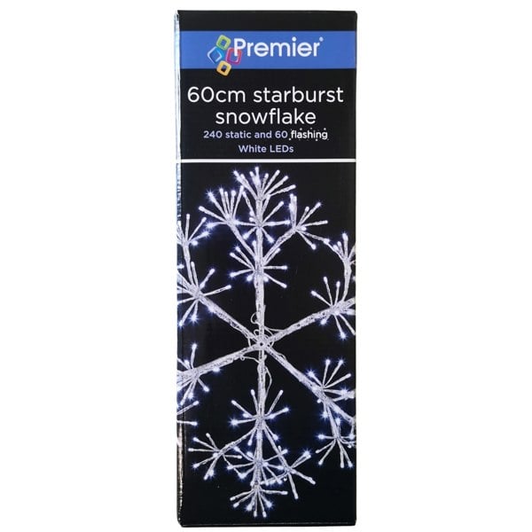 Samuel Alexander Premier 60cm Silver Starburst Snowflake Wall Window Decoration with 300 White LEDs