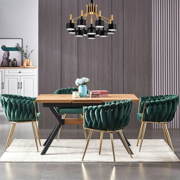 Life Interiors Set of 6 Roma Knot Velvet Armchairs with Gold Metal Legs, Modern Tufted Design for Living Room