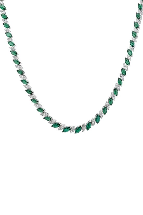 Latelita Viscountess Statement Tennis Necklace Emerald Silver