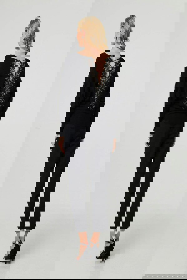 Black | Lace Trim V-Back Boat Neck Jumper Top
