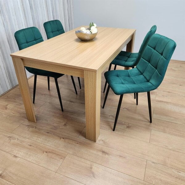 Kosy Koala Dining Set of 4 Oak Effect Dining Table and 4 Green Velvet Chairs Dining Room Furniture