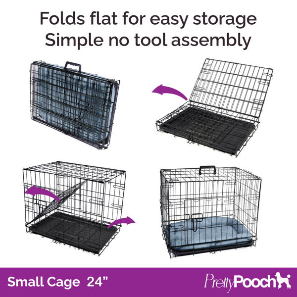 Pretty Pooch Dog Crate Small Cage Puppy Cat Pet Training Tray and Bed With Two Gloves