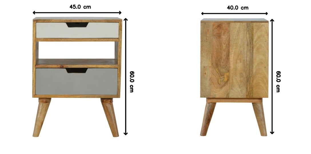 Artisan Furniture Solid Wood Grey and White Cut-out Bedside, 2 Drawers & 1 Shelf, Grey