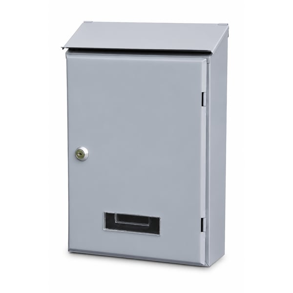 The Garden Marketplace Galvanised Steel Wall Mounted Post Box in Grey with Perspex Name Tab, 2 Keys Included, Fixings Supplied