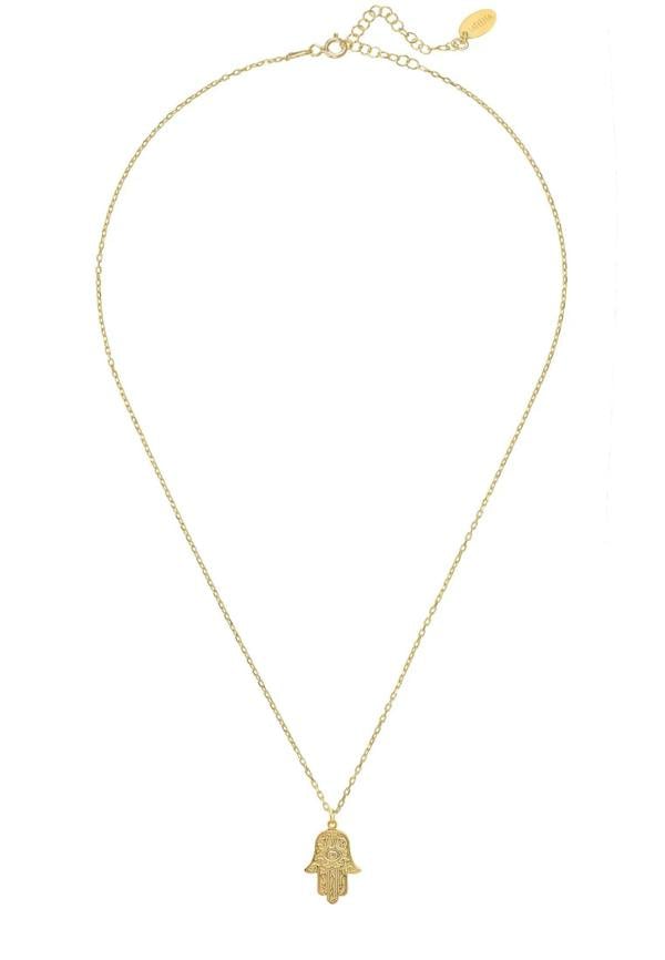 Hamsa Evil Eye Embossed Pendant Necklace Gold - LATELITA
