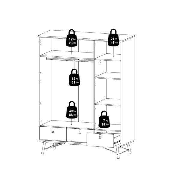 Wyld Haus Juno Wardrobe 3 Doors 3 Drawers Natural Oak