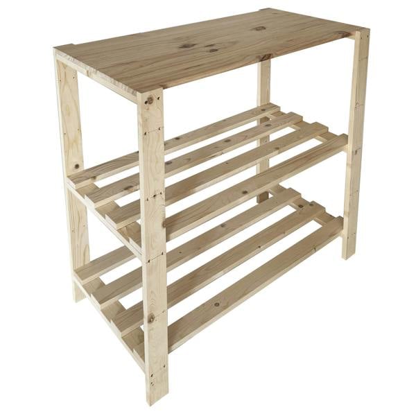 Core Products 3-Shelf Freestanding Storage Rack, Heavy-Duty with Solid Worktop, Solid Pine