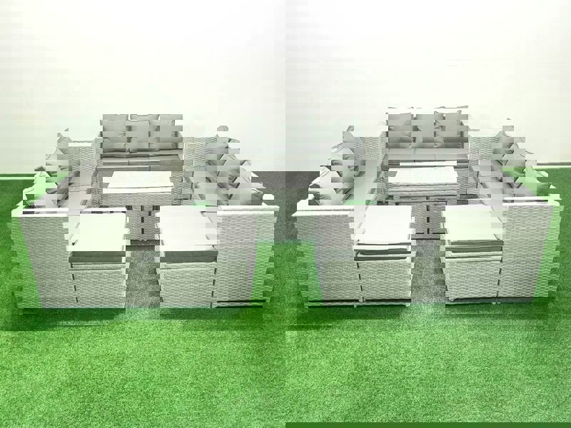 Fimous Outdoor Rattan Garden Furniture Set with Grey Cushions Luxury 10 Seater with Coffee Table For Conservatory,Patio