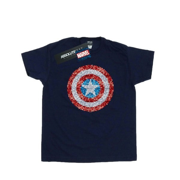 Marvel Womens/Ladies Captain America Pixelated Shield Cotton Boyfriend T-Shirt - Navy Blue