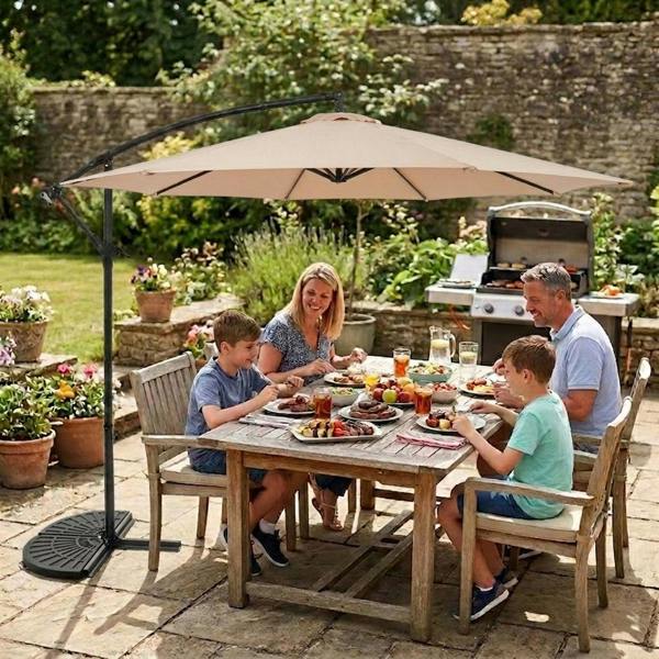Monstershop Cantilever Parasol 3m With Half Fan Base – Beige