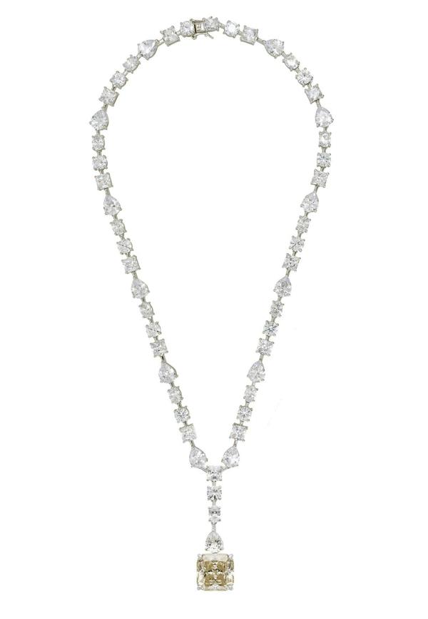 Square moissanite centerpiece diamond necklace.