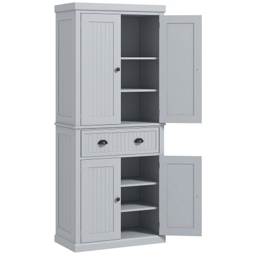 Wyld Haus Somoel 183cm Wooden Grey Mid Century Panelled Storage Kitchen Cabinet Pantry