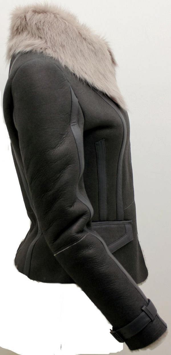 Infinity Leather Womens Grey Toscana Shearling Flying Jacket-Teresina