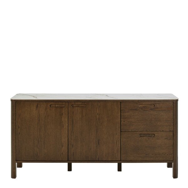 Wyld Haus Cork  Oak Veneer Sideboard with Cream Ceramic Top 2 Doors 2 Drawers
