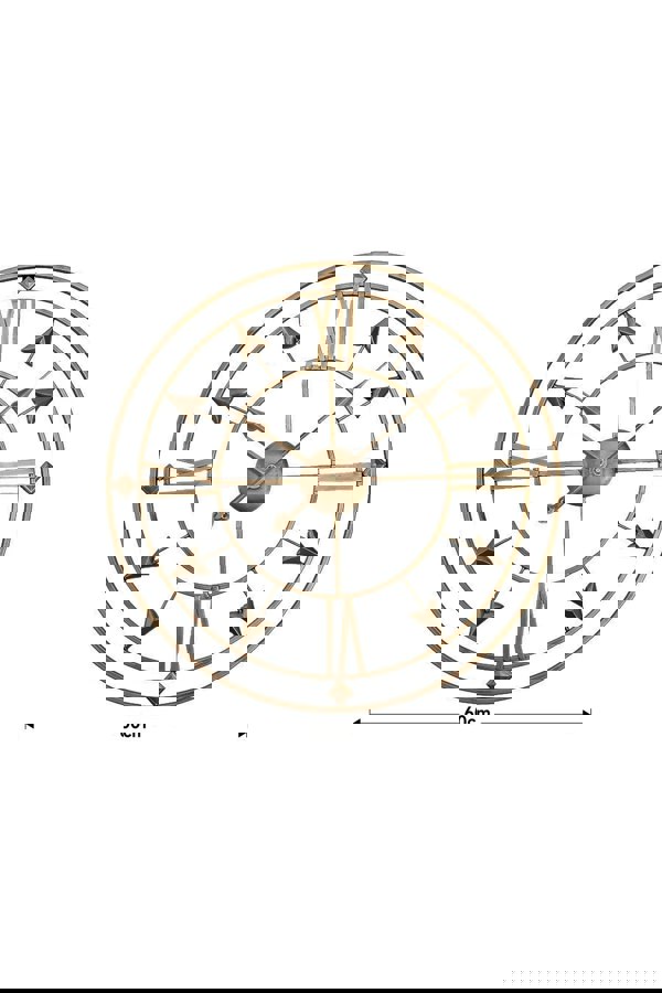 Living and Home Dia 60cm Elegant Gold Metal Roman Numerals Wall Clock