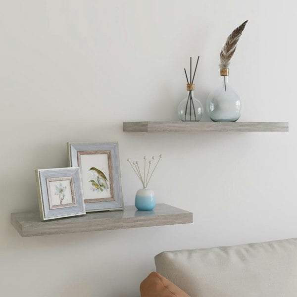 Berkfield Floating Wall Shelves 2 pcs Concrete Grey 60x23.5x3.8 cm MDF