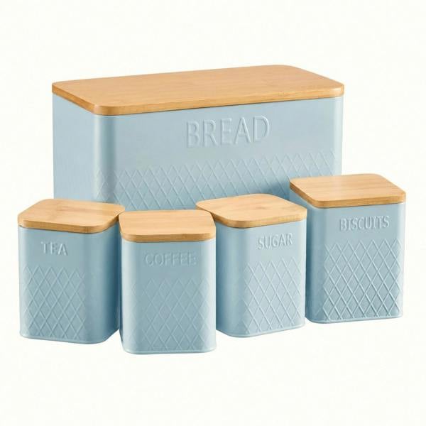 Cooks Professional 5 Piece Embossed Kitchen Storage Set with Bamboo Lids | Blue