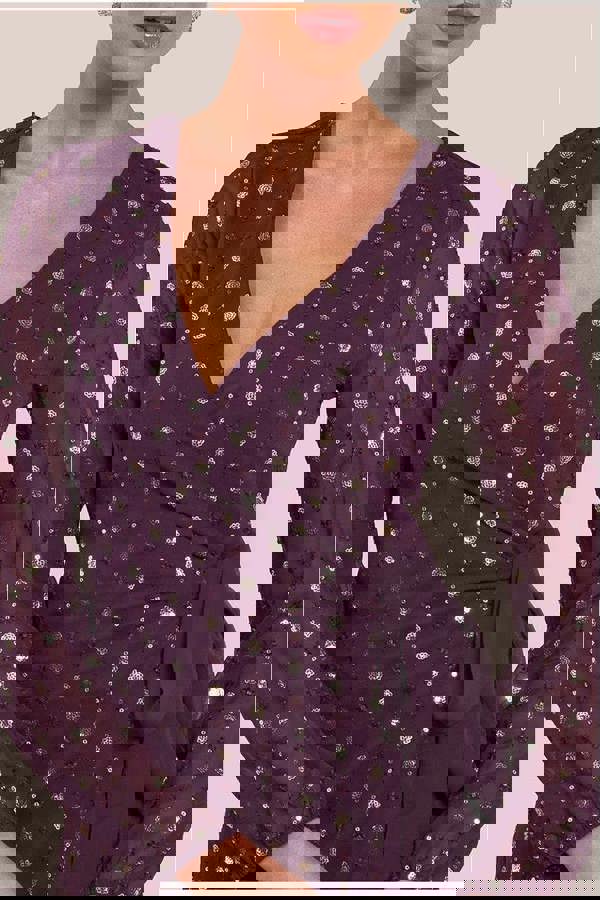 Wrap Over Sequin Mini Dress - Wine DR3760