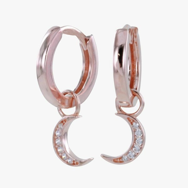 Crescent Moon Sterling Silver Pavé Hoop Earrings - Reeves & Reeves