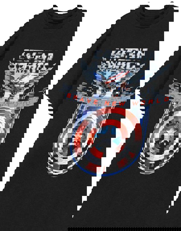 Marvel Brave New World Mens Black Captain America Short Sleeved T-Shirt