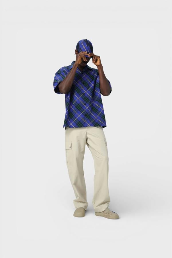 Burberry Linen Check Baseball Cap Blue