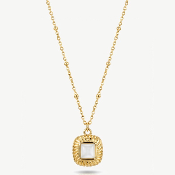 Muchv Square Pearl Necklace With Bobble Chain in 18k Gold