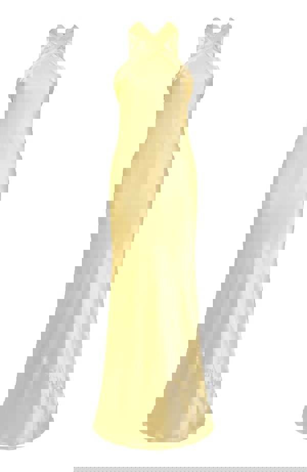 Rewritten London Roma Dress in Lemonade Yellow Satin