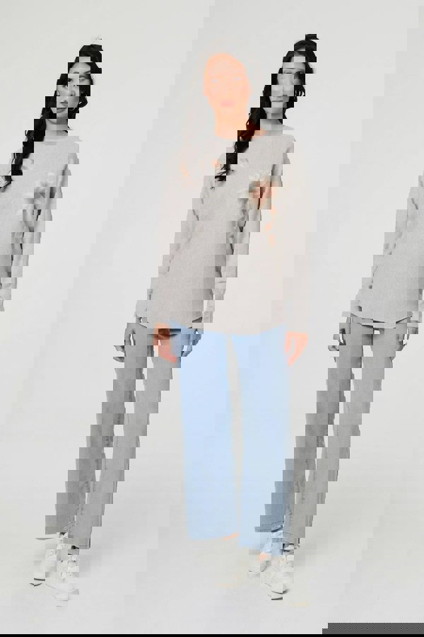 Grey | Floral Relaxed Batwing Sleeve Jumper