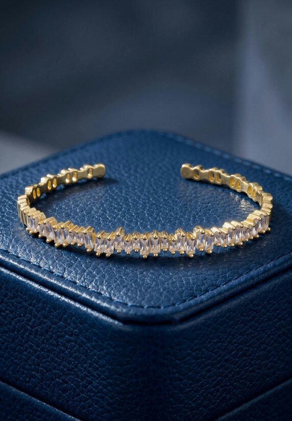 Latelita Baguette Ice Cuff Bangle Gold White