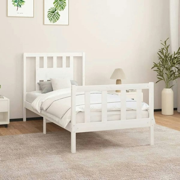 Berkfield Bed Frame with Headboard White Solid Wood Pine 90x200 cm