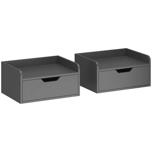 Wyld Haus Levaco Set Of 2 Wall Mounted Wooden Black Bedside Tables With Drawer Storage