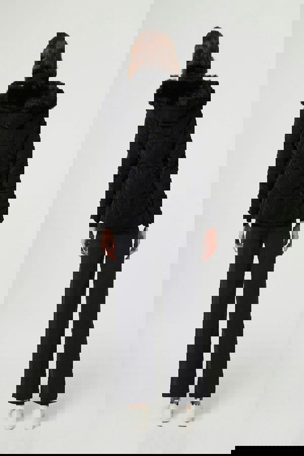 Black | Faux Fur Trim Hooded Zip-Up Jacket
