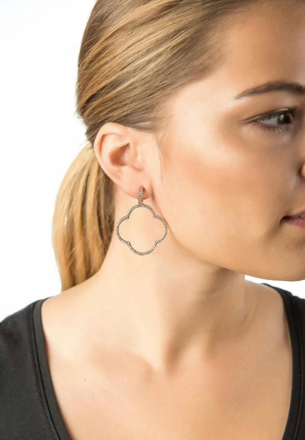Open Clover Large Drop Earrings White Cz Silver - LATELITA Earrings