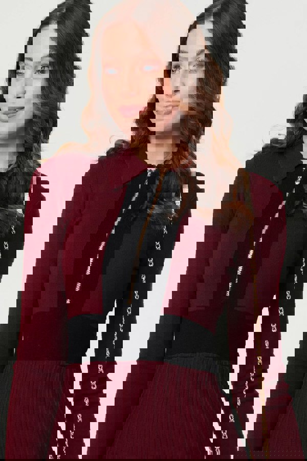 Red | Colour Block Zip Knit Knee Length Dress
