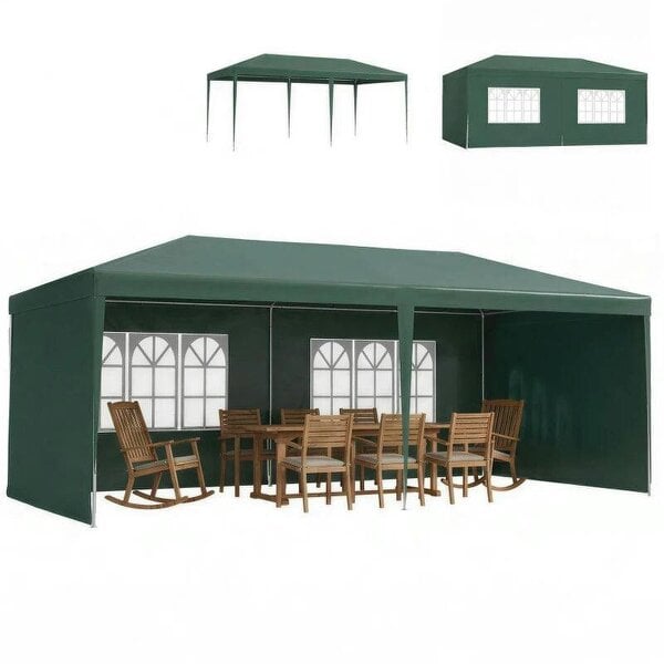 6x3 m Party Tent Gazebo Marquee Outdoor Patio Canopy Shelter with Windows and Side Panels, Green