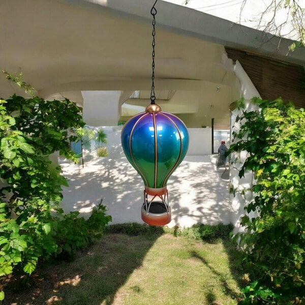 EDH Door Hardware Small Aurora Solar Hot Air Balloon – 42cm | Color-Changing Solar-Powered Hanging Lantern & Wind Spinner
