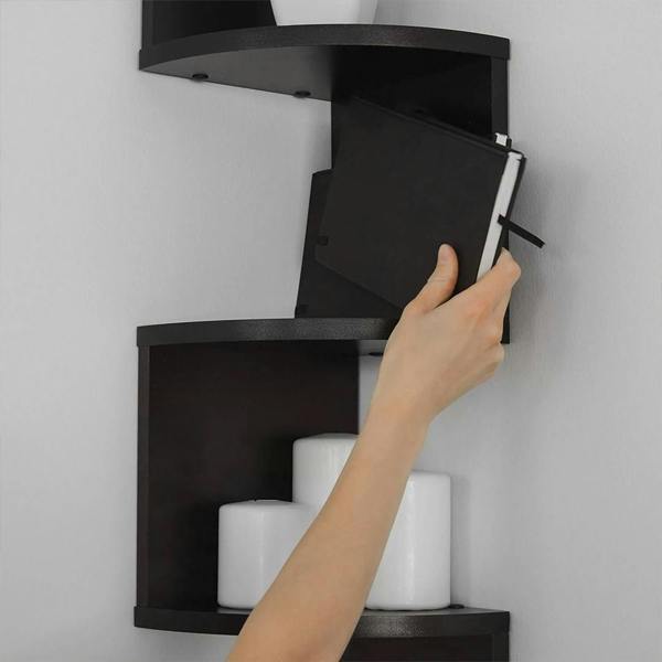 Havendro 5 Tier Black Floating Corner Shelves Wall Mount Wooden Storage