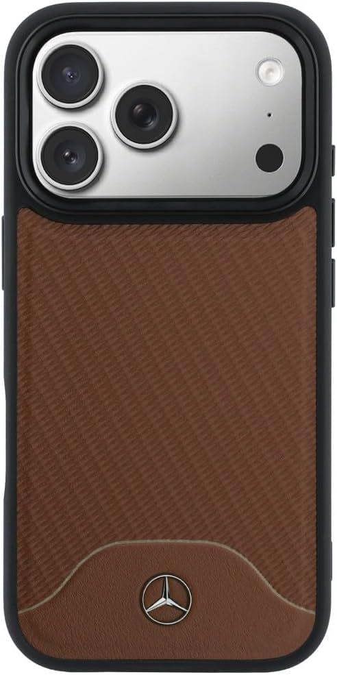 Mercedes Benz Wood Effect and Curve Leather Case with MagSafe for iPhone 17 Pro 6.3" Brown - MEHMP17L25PCBPWA