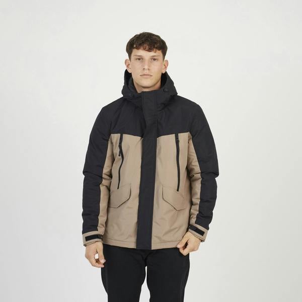 Brave Soul Stone Colour Block Hooded Jacket - Stone Image 1