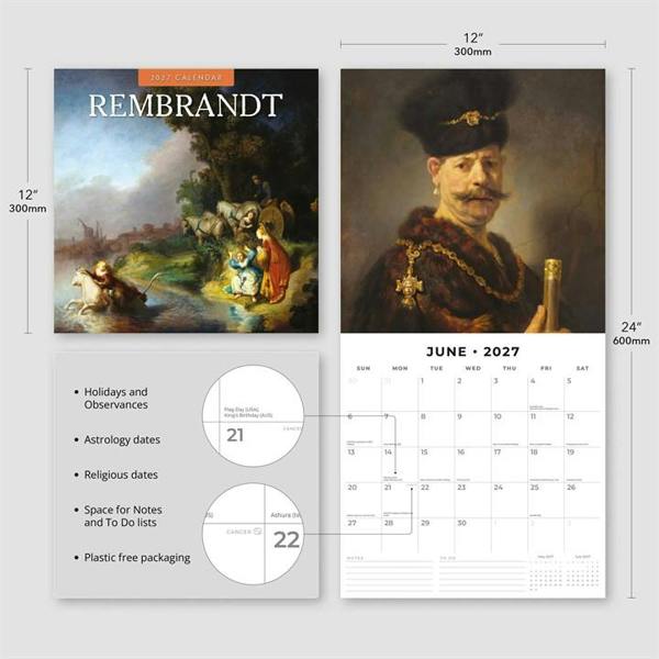 Rembrandt Calendar 2027, Wall Calendars, Month To View, Art, Gift