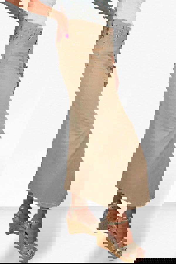 Paulo Due Women's Front Split Maxi Skirt Stretch Twill